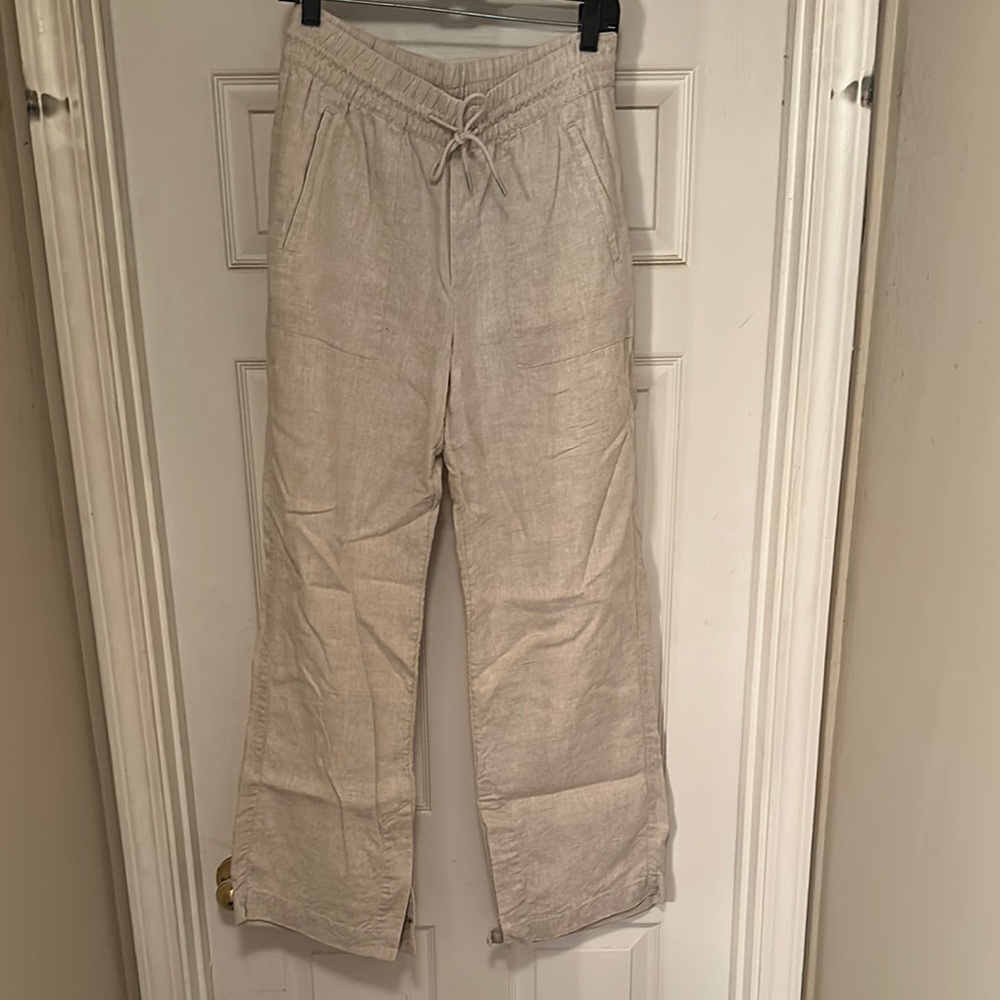 Athleta Wide Leg Drawstring Pants in Light Beige